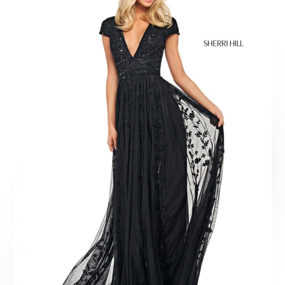Sherri hill size 4 black beaded gown